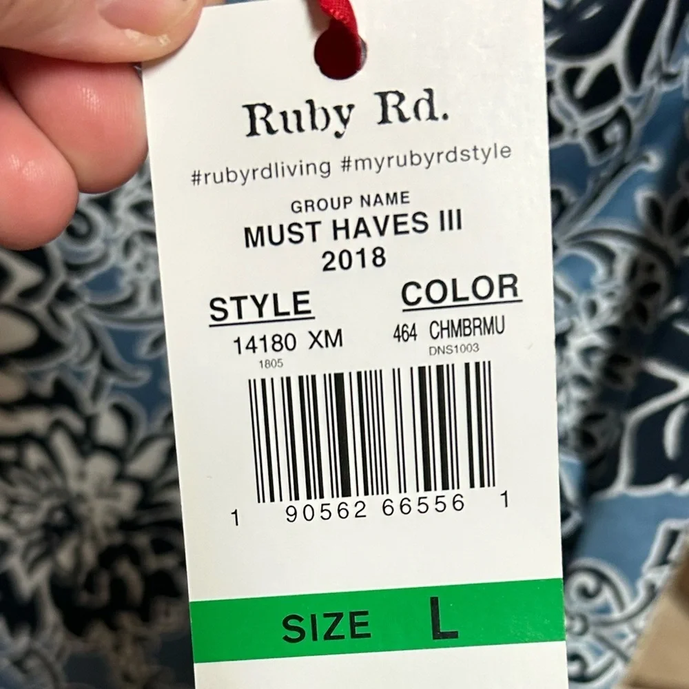 Ruby Rd Dress Size Large Blue Floral Print Long Sleeve Casual NWT